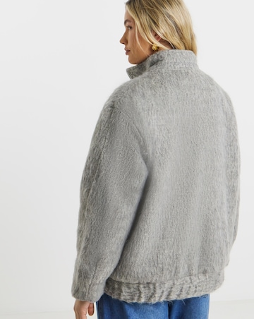 Simply Be Luxe Grey Wool Look Funnel Neck Bomber Jacket