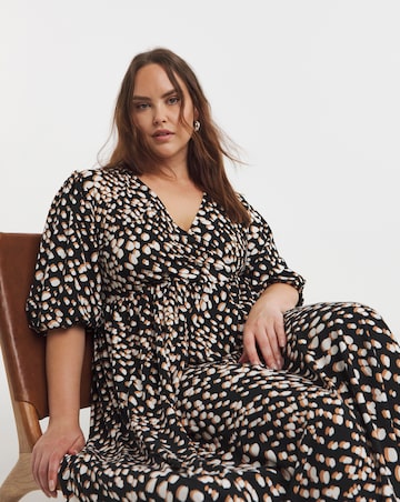 Simply Be Black Print Supersoft Wrap Midi Dress With Pockets