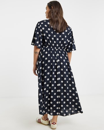 Black Ditsy Print Spun Viscose Button Up Midi Dress