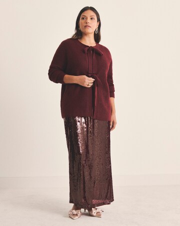 Cosy Yarn Wine Pink Tie Front Bow Cardigan