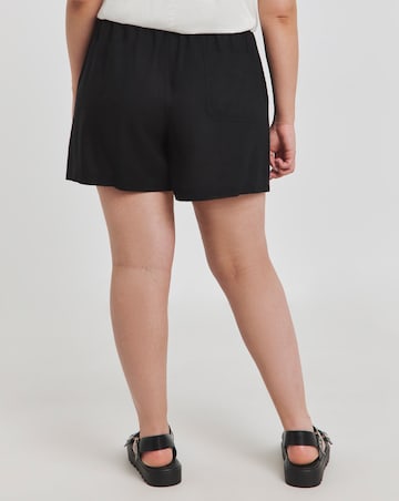 Simply Be Black Tie Waist Linen Mix Shorts