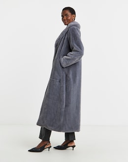 Grey Longline Faux Fur Coat