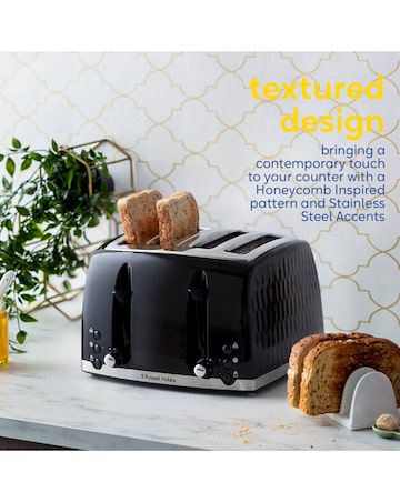 Russell Hobbs 26071 Textured Honeycomb Black 4 Slice Toaster