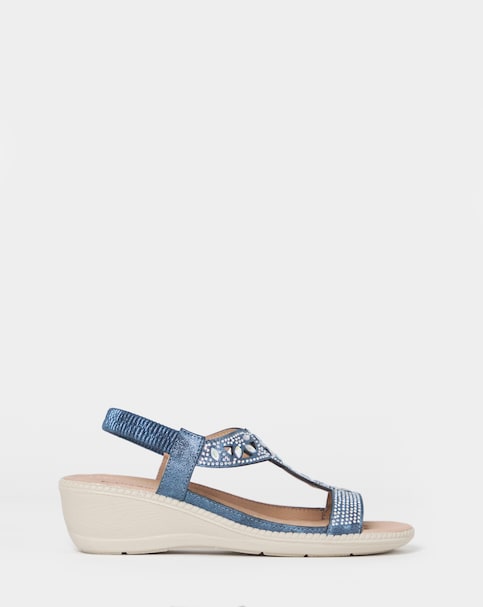 Cushion Walk Metallic Navy Embellished Wedges - Extra Wide Fit (EEE)