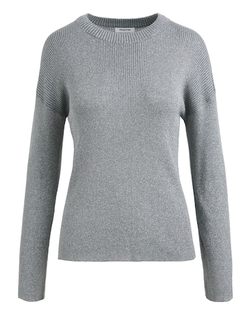 Gunmetal Metallic Rib Fluted Sleeve Jumper