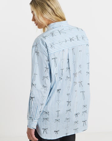 Stripe Cotton Shirt with Bow Print
