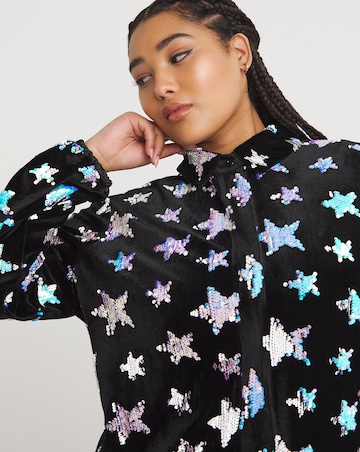 Twisted Wunder Julian Black Velvet Sequin Star Shirt