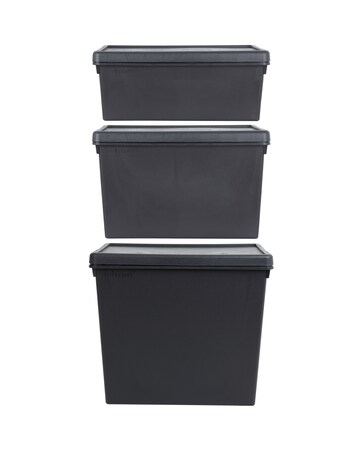 Wham Bam Multisize Heavy Duty Box & Lid Recycled Black 3Pk