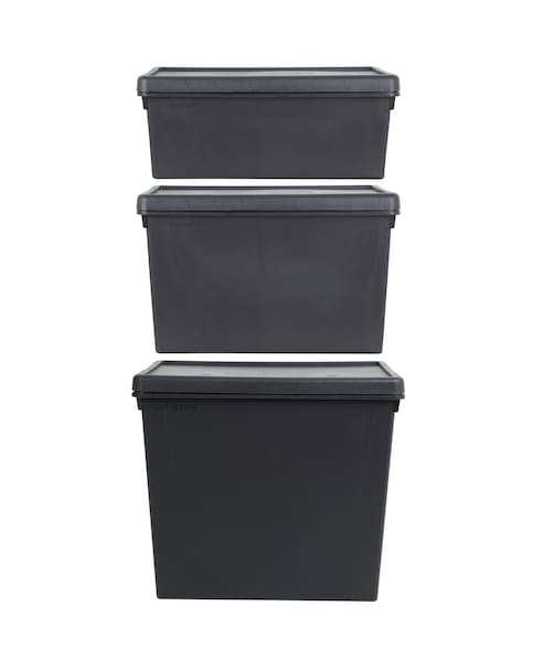 Wham Bam Multisize Heavy Duty Box & Lid Recycled Black 3Pk