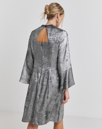Joanna Hope Silver Foil Fluted Sleeve Dress