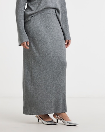 Gunmetal Metallic Rib Midaxi Skirt