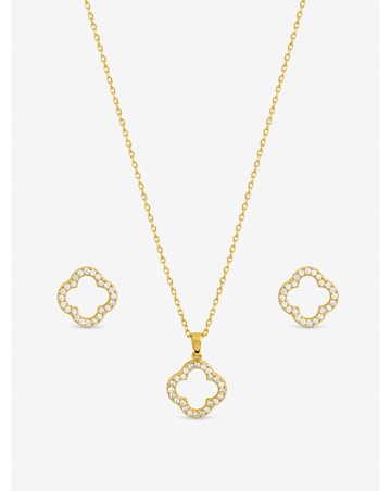 Jon Richard Gold Plated Cubic Zirconia Open Clover Set - Gift Box