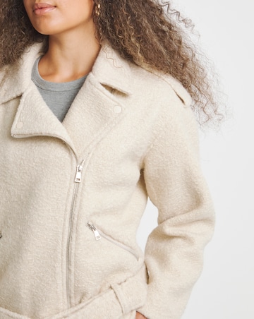 Ecru Boiled Faux Wool Biker