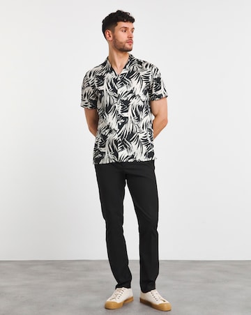 Mono Palm Print Short Sleeve Cuban Collar Shirt