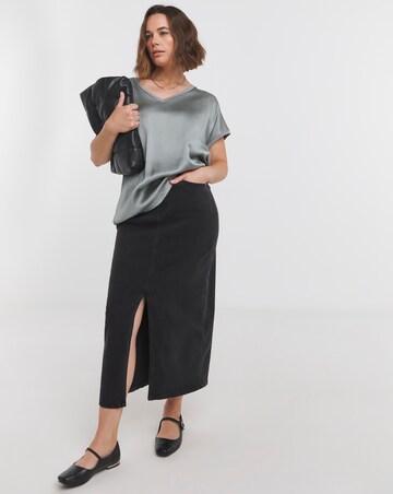 Grey V Neck Satin Front Top