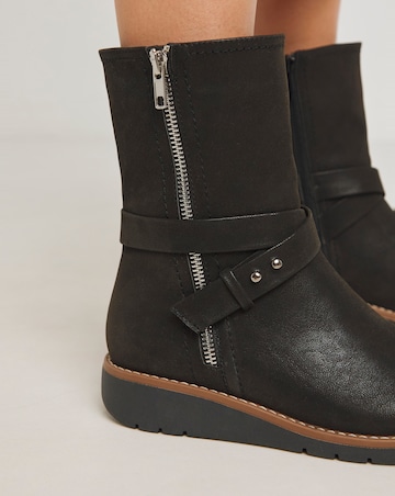 Heavenly Soles Billie Low Wedge Buckle Strap Boot - Wide Fit (E)