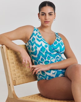 Wrap Over Ikat Print Swimsuit