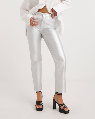 Silver Metallic Straight Leg Jean