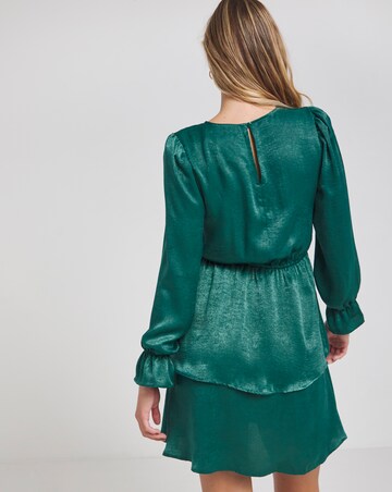 Flounce London Green Floaty Satin Tiered Mini Dress