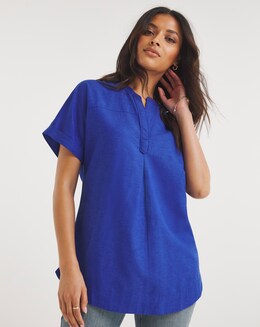 Cobalt Short Sleeved Linen Top