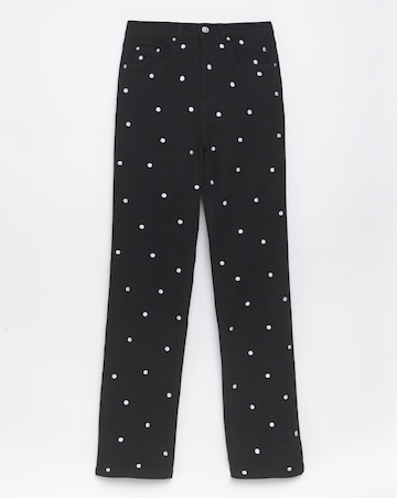 Simply Be Mono Embroidered Spot Denim Straight Leg Jeans