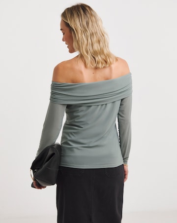 Green Mesh Bardot Top