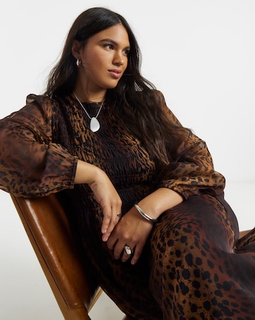 Leopard Shirred Midi Dress