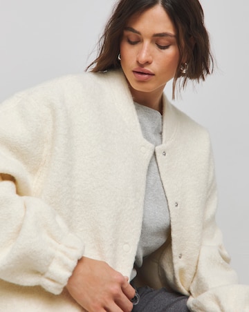 Cream Brushed Faux Wool Bomber