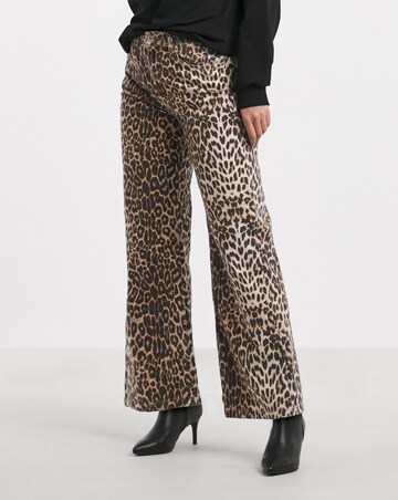 Leopard Print Denim Wide Leg Jeans