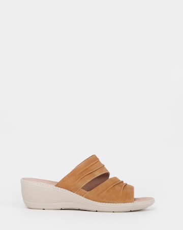 Cushion Walk Tan Ruched Wedge Mules - Wide Fit (E)