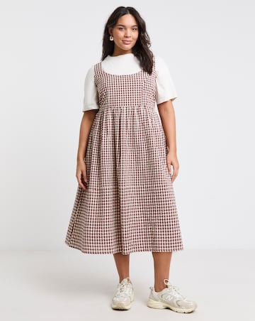 Simply Be Chocolate/Ecru Gingham Apron Dress