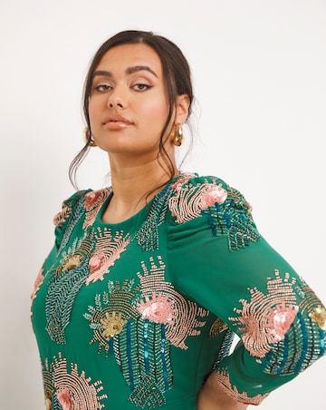 Joanna Hope Peacock Green Deco Beaded Midi Dress
