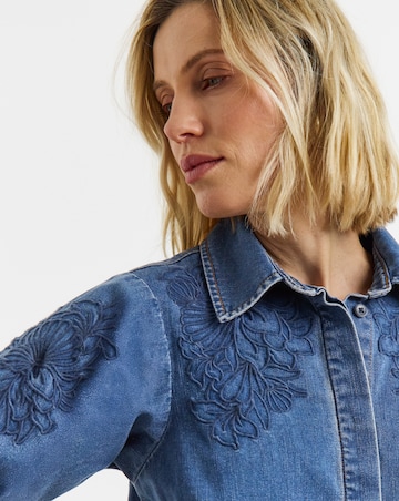 Mid Blue Embroidered Denim Shirt