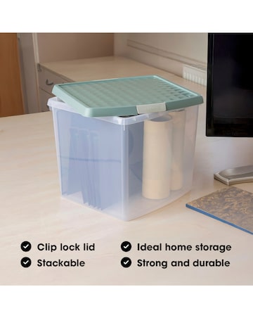 Wham Clip 4 Piece 37L Square Box & Lid Green Milieu