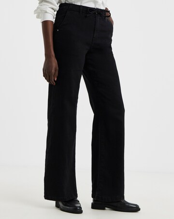 Black Fleece Lined Cosy Warm Feel Wide Leg Jeans
