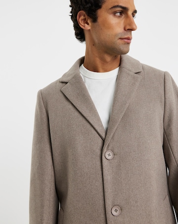 Taupe Wool Blend Mid Length Overcoat