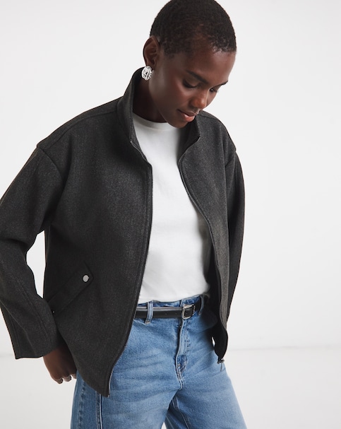 Charcoal Funnel Neck Jacket