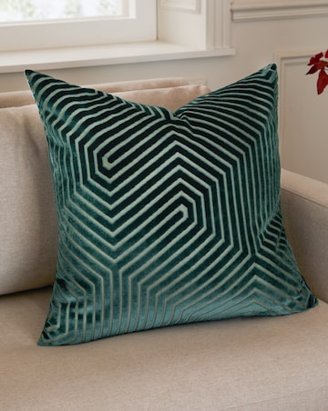 Paoletti Evoke Cut Velvet Large Cushion Cover - Teal