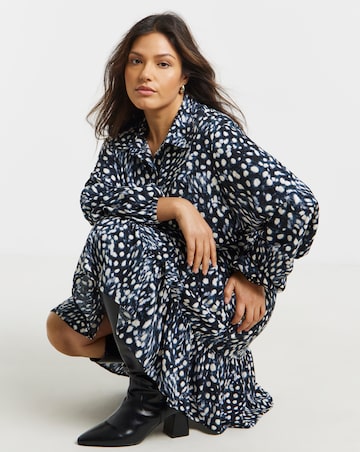 Animal Print Tie Waist Viscose Shirt Dress