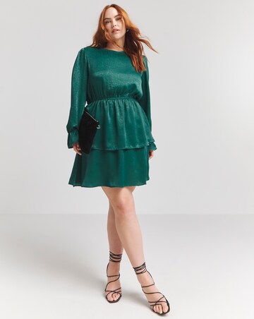 Flounce London Green Floaty Satin Tiered Mini Dress