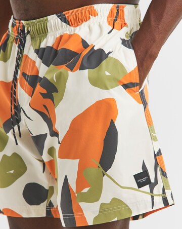Jack & Jones Maui Print Swim Shorts - Orange/White