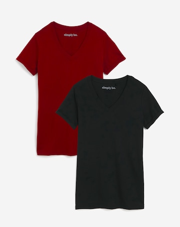 Black & Burgundy Pack 2 V Neck Longline T-Shirts
