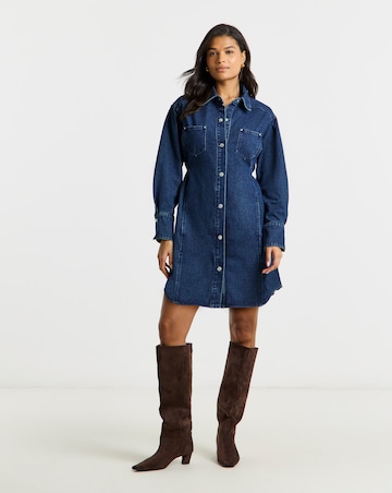 Simply Be Dark Wash Belted Oversized Shirt Dress