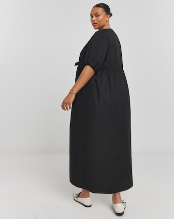 Black Bow Front Midaxi Dress With Pockets