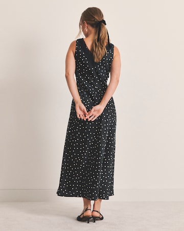 Spot Print Lace Trim Midaxi Satin Slip Dress