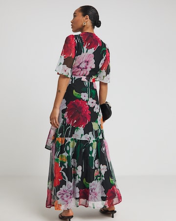 Hope & Ivy Joanne Flutter Sleeve Maxi Wrap Dress With Tie Waist