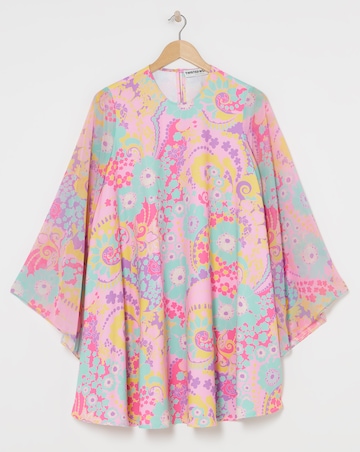 Twisted Wunder Pink Swirl Chiffon Flare Sleeve Shift Mini Dress