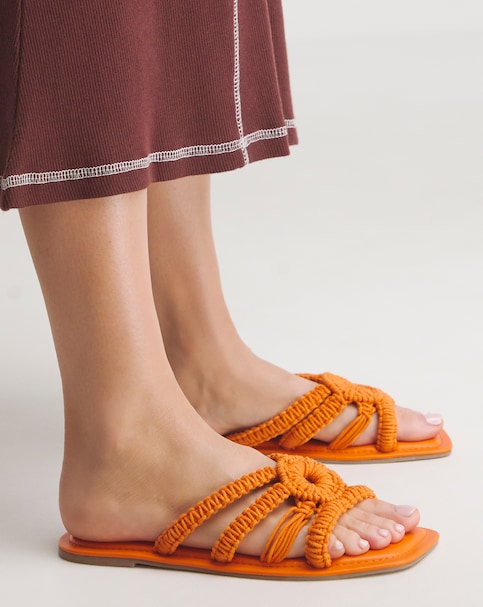 Simply Be Macrame Woven Mule Flat Sandals - Wide Fit (E)