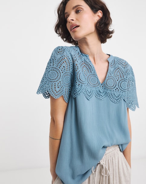 Crinkle Crochet Trim Top
