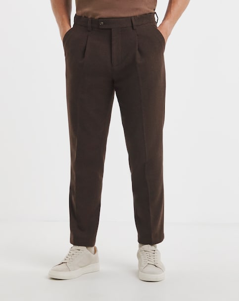 Tweed Pleat Front Tapered Trouser